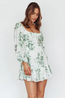 Amilie Shirred Long Sleeve Dress Floral White/Olive 9 Amilie Shirred Long Sleeve Dress Floral White/Olive -Cheap Dress Store 63405J15WHITEOLIVE 5