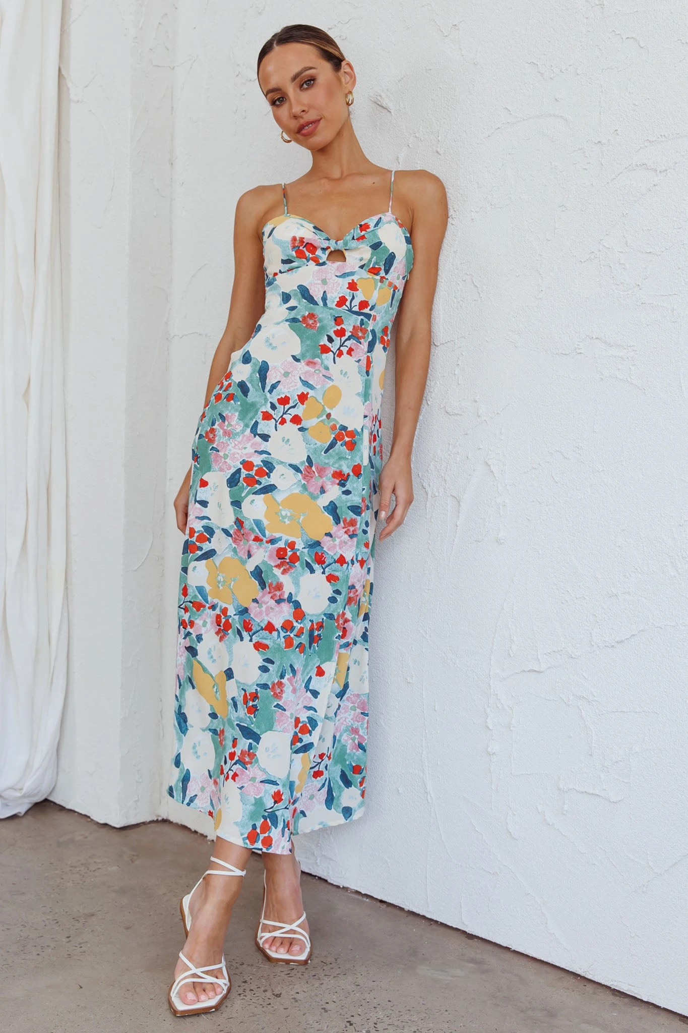 Missoula Cami Strap Padded Bust Midi Dress Flower Print Green 1 Missoula Cami Strap Padded Bust Midi Dress Flower Print Green