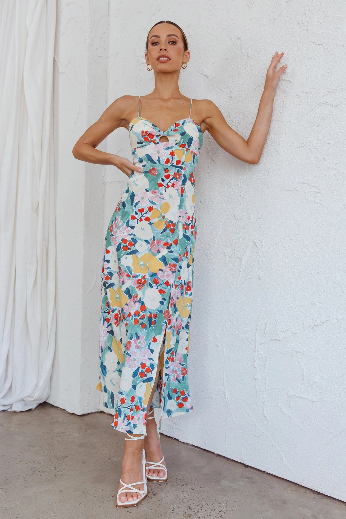 Missoula Cami Strap Padded Bust Midi Dress Flower Print Green 3 Missoula Cami Strap Padded Bust Midi Dress Flower Print Green - Image 3