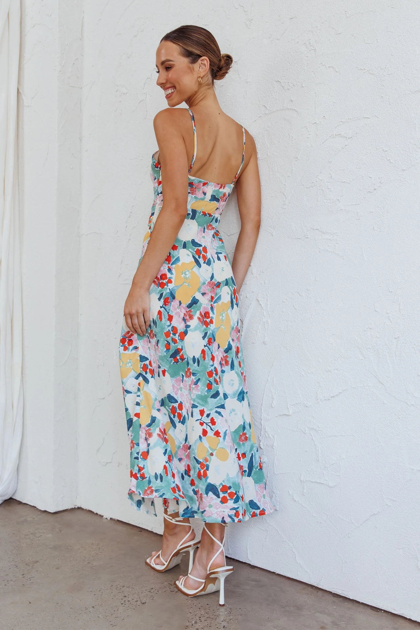 Missoula Cami Strap Padded Bust Midi Dress Flower Print Green 2 Missoula Cami Strap Padded Bust Midi Dress Flower Print Green - Image 2