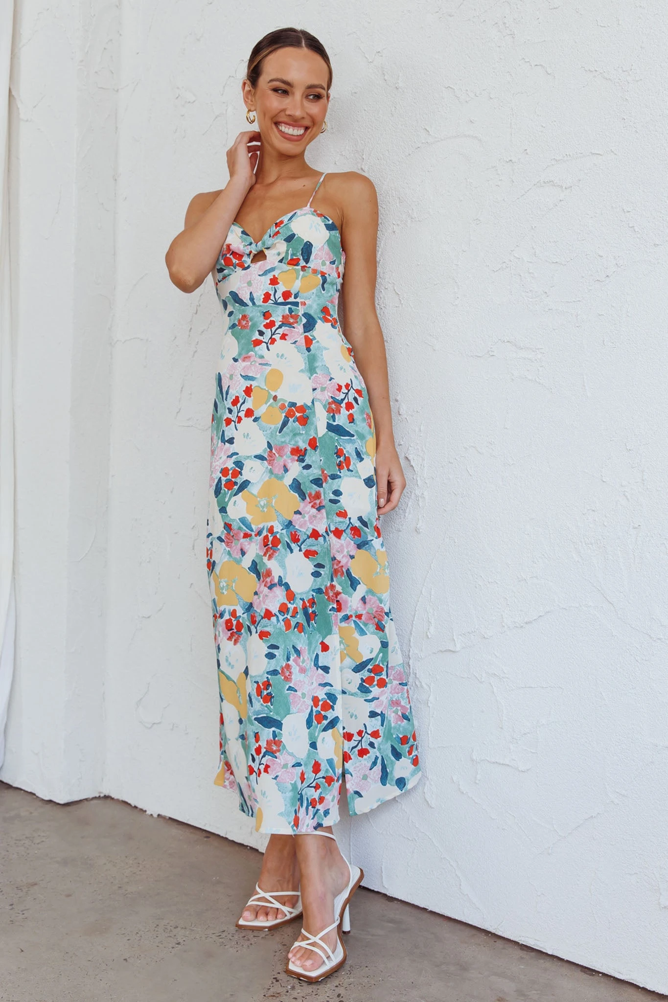 Missoula Cami Strap Padded Bust Midi Dress Flower Print Green 5 Missoula Cami Strap Padded Bust Midi Dress Flower Print Green - Image 5