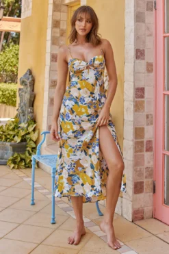 Missoula Cami Strap Padded Bust Midi Dress Flower Print Mango