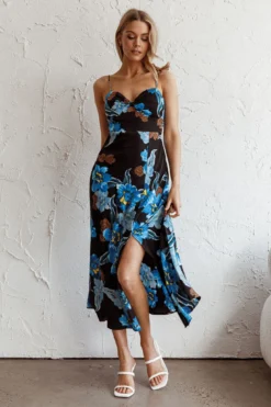 Missoula Cami Strap Padded Bust Midi Dress Flower Blue -Cheap Dress Store 63409J06 20BLUE 2