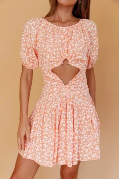 Your Moment Cut-Out Waist Dress Floral Orange -Cheap Dress Store 63423B 20ORANGE 4