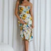 Sunday Bliss Tie-Up Back Cowl Neck Midi Dress Floral Yellow