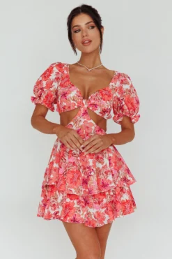 Orianthi Cut-Out Waist Mini Dress Floral Pink