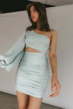 Follow Your Heart One-Shoulder Mini Dress Sage -Cheap Dress Store 63532J01 20SAGE 4