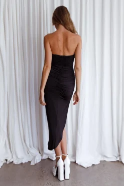 Roma U-Neckline Ruched Midi Dress Black -Cheap Dress Store 63825J 20BLACK 3