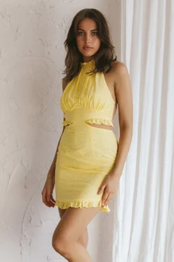 Giovana Halterneck Frill Mini Dress Lemon 12 Giovana Halterneck Frill Mini Dress Lemon -Cheap Dress Store 63916B 20LEMON 6