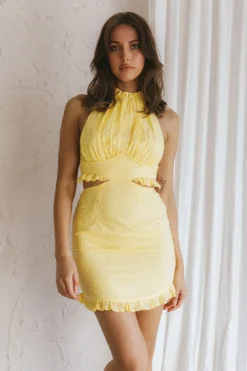 Giovana Halterneck Frill Mini Dress Lemon 13 Giovana Halterneck Frill Mini Dress Lemon -Cheap Dress Store 63916B 20LEMON 7