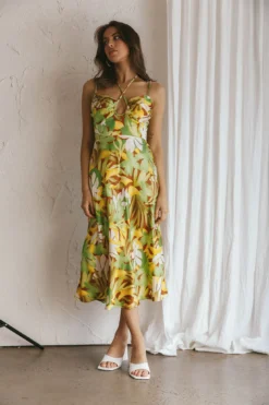 Emmalie Satin Midi Dress Floral Green 8 Emmalie Satin Midi Dress Floral Green -Cheap Dress Store 63928B 20GREEN 4