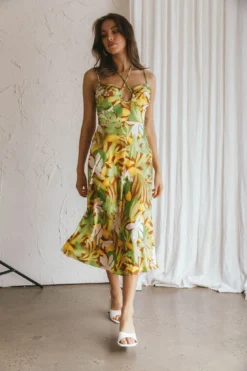 Emmalie Satin Midi Dress Floral Green 9 Emmalie Satin Midi Dress Floral Green -Cheap Dress Store 63928B 20GREEN 5