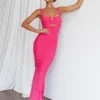 Nadia Ruched Fishtail Maxi Dress Hot Pink