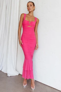 Nadia Ruched Fishtail Maxi Dress Hot Pink -Cheap Dress Store 63963H 20HOT 20PINK 2