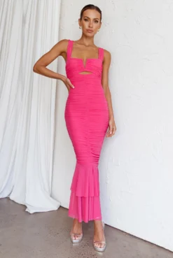 Nadia Ruched Fishtail Maxi Dress Hot Pink -Cheap Dress Store 63963H 20HOT 20PINK 5
