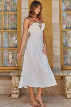 Under The Sun Tied Bust Midi Dress White -Cheap Dress Store 64005B 20WHITE 2