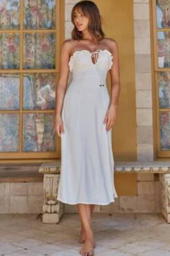 Under The Sun Tied Bust Midi Dress White -Cheap Dress Store 64005B 20WHITE 6