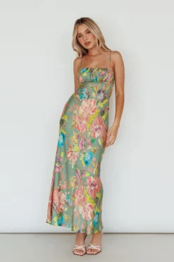 From Above V-Back Midi Dress Floral Green -Cheap Dress Store 64101B02 20GREEN 2