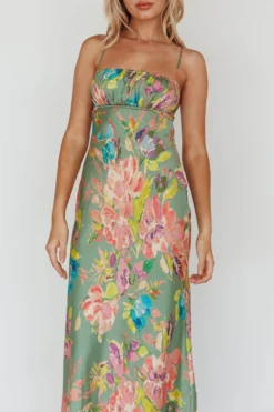 From Above V-Back Midi Dress Floral Green -Cheap Dress Store 64101B02 20GREEN 4