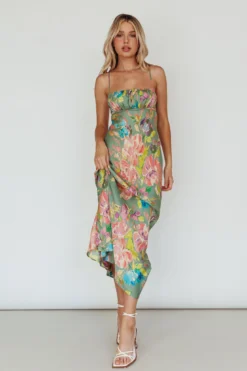From Above V-Back Midi Dress Floral Green -Cheap Dress Store 64101B02 20GREEN 5