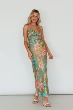 From Above V-Back Midi Dress Floral Green -Cheap Dress Store 64101B02 20GREEN 6