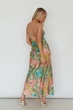 From Above V-Back Midi Dress Floral Green -Cheap Dress Store 64101B02 20GREEN 7