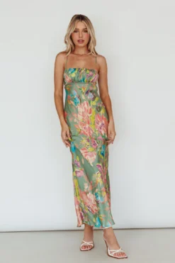 From Above V-Back Midi Dress Floral Green -Cheap Dress Store 64101B02 20GREEN 8