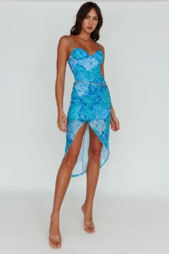 Westwood Split Front Maxi Dress Floral Blue -Cheap Dress Store 64111B 20BLUE 2