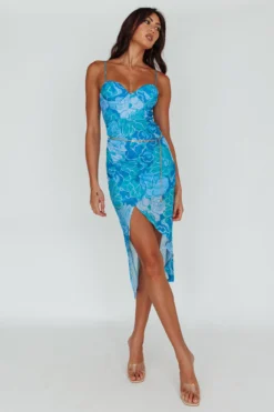 Westwood Split Front Maxi Dress Floral Blue -Cheap Dress Store 64111B 20BLUE 5