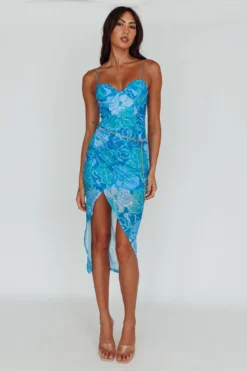 Westwood Split Front Maxi Dress Floral Blue -Cheap Dress Store 64111B 20BLUE 6