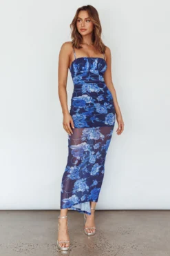 Zosia Ruched Maxi Dress Floral Navy -Cheap Dress Store 64165B 20NAVY 2