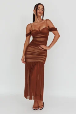 La Salle Ruched Mesh Maxi Dress Chocolate 12 La Salle Ruched Mesh Maxi Dress Chocolate -Cheap Dress Store 64193H 20CHOCOLATE 5