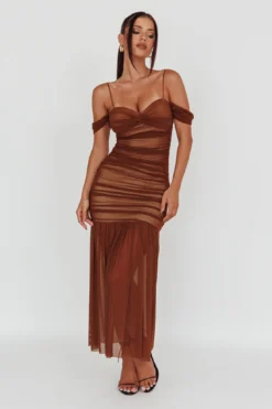 La Salle Ruched Mesh Maxi Dress Chocolate 15 La Salle Ruched Mesh Maxi Dress Chocolate -Cheap Dress Store 64193H 20CHOCOLATE 8