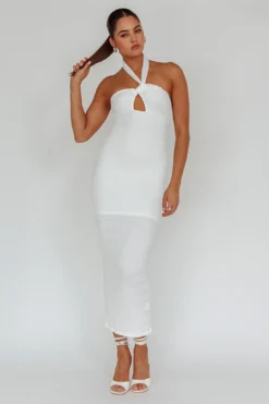 Mari Halterneck Midi Dress White -Cheap Dress Store 64194H 20WHITE 2