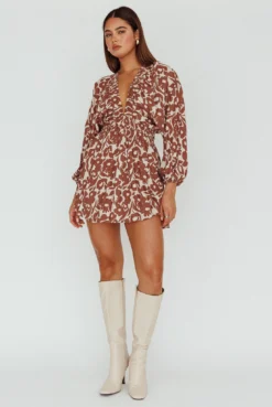 Going Your Way Long Sleeve Mini Dress Floral Brown 9 Going Your Way Long Sleeve Mini Dress Floral Brown -Cheap Dress Store 64220B 20BROWN 2