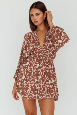 Going Your Way Long Sleeve Mini Dress Floral Brown 11 Going Your Way Long Sleeve Mini Dress Floral Brown -Cheap Dress Store 64220B 20BROWN 5