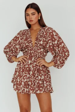 Going Your Way Long Sleeve Mini Dress Floral Brown 12 Going Your Way Long Sleeve Mini Dress Floral Brown -Cheap Dress Store 64220B 20BROWN 6