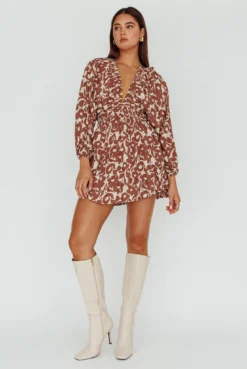 Going Your Way Long Sleeve Mini Dress Floral Brown 13 Going Your Way Long Sleeve Mini Dress Floral Brown -Cheap Dress Store 64220B 20BROWN 7