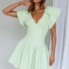 Self Love Flounce Hem Dress Lime