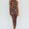 Mira Tied Keyhole Maxi Dress Brown