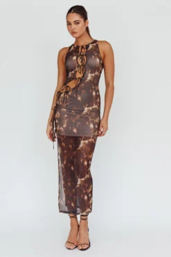 Mira Tied Keyhole Maxi Dress Brown -Cheap Dress Store AH0086D 20BROWN 2
