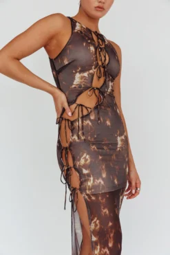 Mira Tied Keyhole Maxi Dress Brown -Cheap Dress Store AH0086D 20BROWN 4