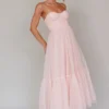 Dancing With Me Sweetheart Tulle Midi Dress Pink