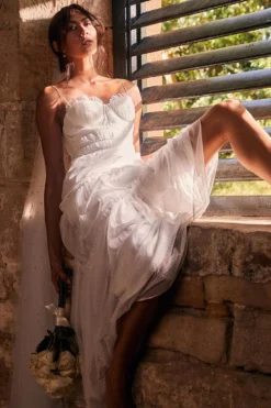 Calla Sweetheart Neckline Hail Spot Midi Dress White -Cheap Dress Store AH0114HWHITE 1