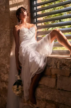 Calla Sweetheart Neckline Hail Spot Midi Dress White -Cheap Dress Store AH0114HWHITE featured