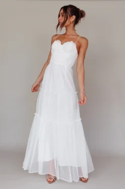 Calla Sweetheart Neckline Hail Spot Midi Dress White