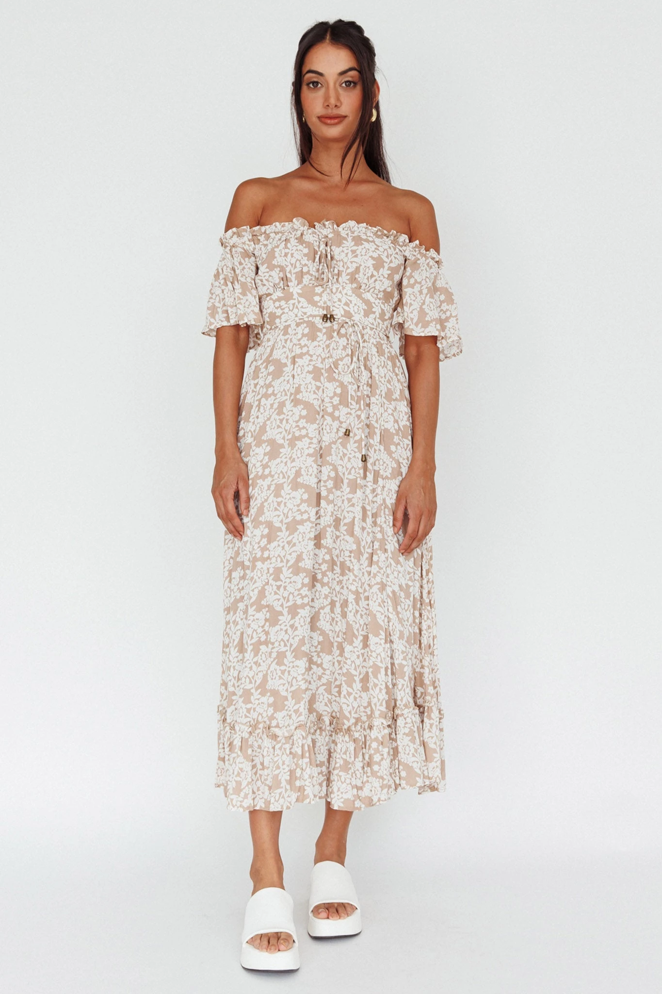 Voyager Off-Shoulder Bell Sleeve Midi Dress Floral Blush 5 Voyager Off-Shoulder Bell Sleeve Midi Dress Floral Blush - Image 5
