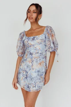 Addicted To Love Pleated Bust Dress Floral Blue/Mocha 9 Addicted To Love Pleated Bust Dress Floral Blue/Mocha -Cheap Dress Store CM1146BBLUE MOCHA 5
