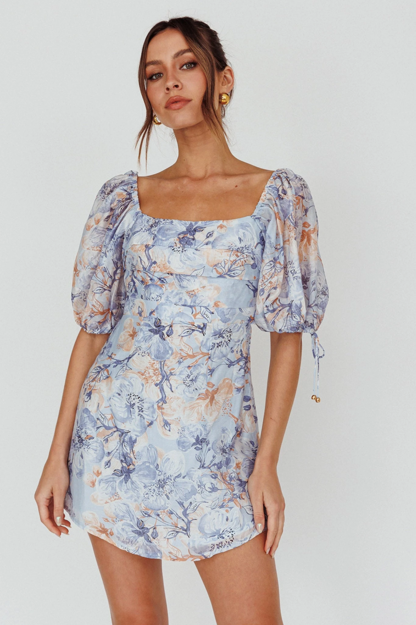 Addicted To Love Pleated Bust Dress Floral Blue/Mocha 5 Addicted To Love Pleated Bust Dress Floral Blue/Mocha - Image 5