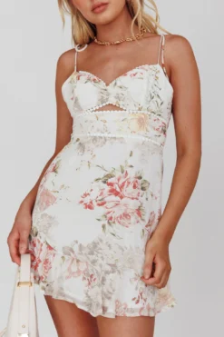 Catch Feelings Tied Shoulder Sweetheart Neckline Dress Floral Print White 8 Catch Feelings Tied Shoulder Sweetheart Neckline Dress Floral Print White -Cheap Dress Store CM1179B13 20WHITE 4